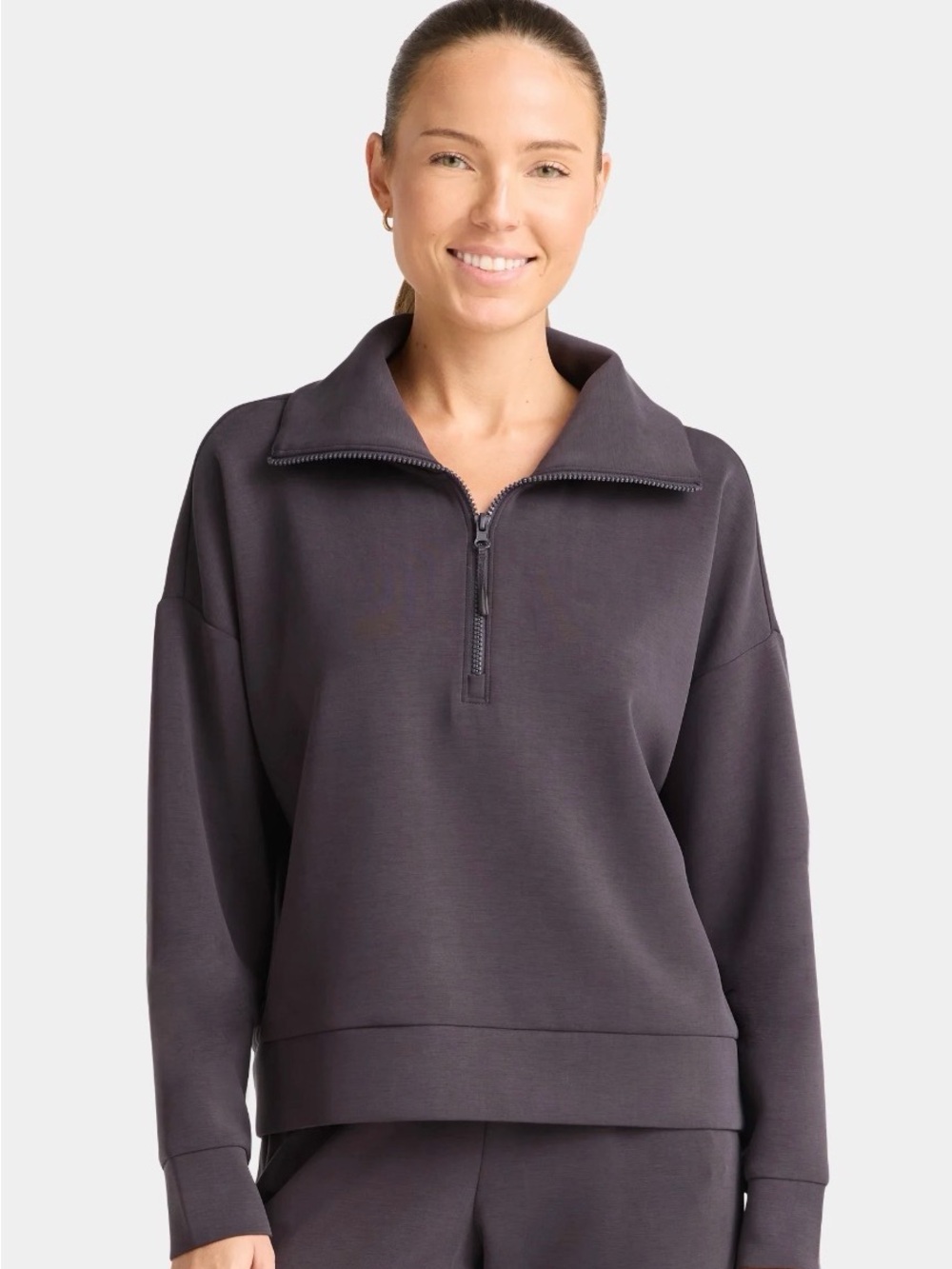 Avia Plus ScubaKnit Quarter Zip Pullover, Zip-Neck Sweatshirt Charcoal NWT